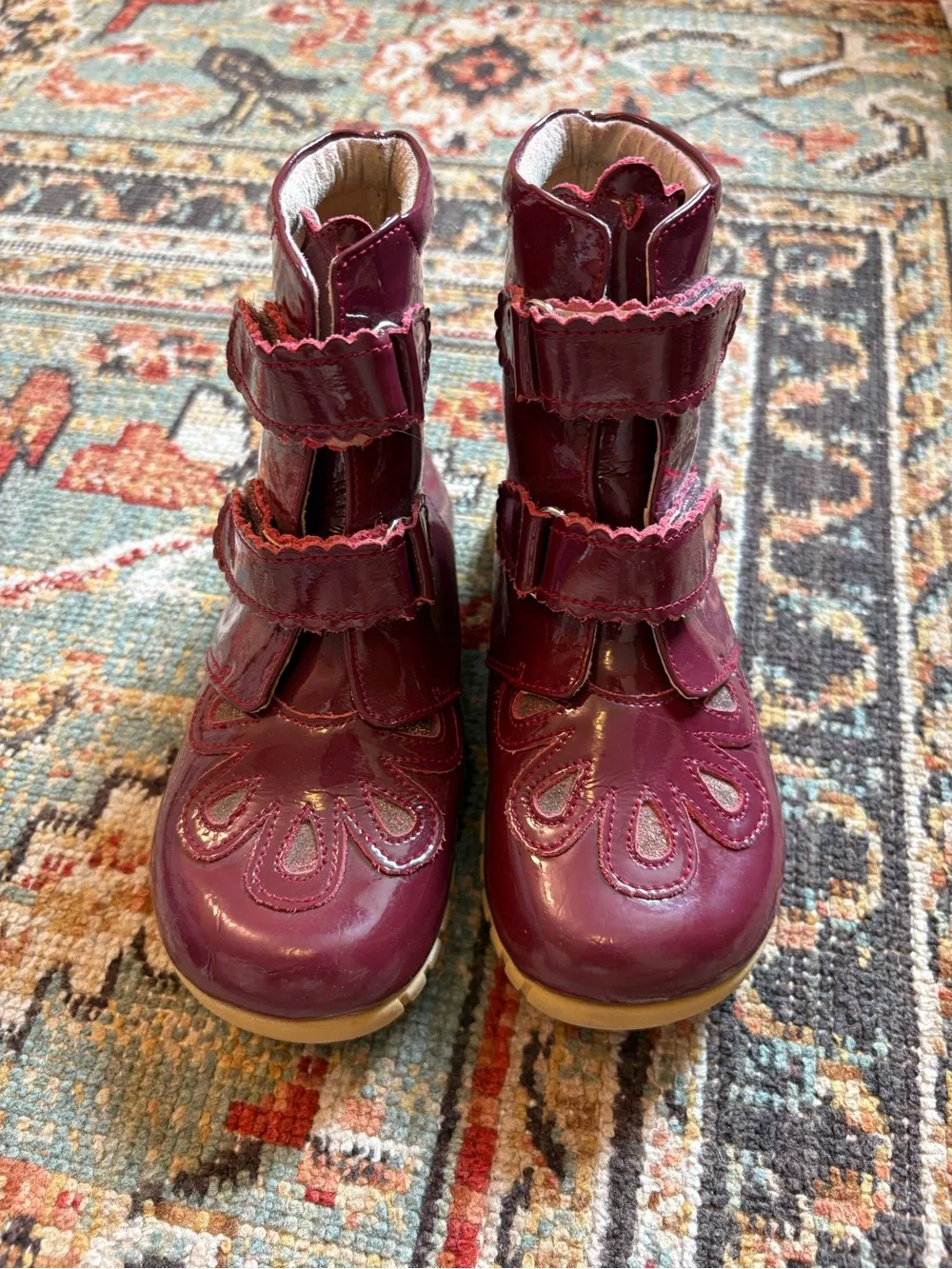 Livie & Luca | Burgundy Patent Leather | Velcro | Floret Boots | 11